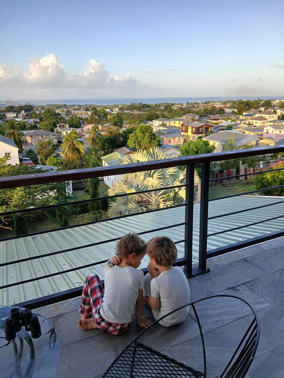Checking out Barbados for the first time from the deck
